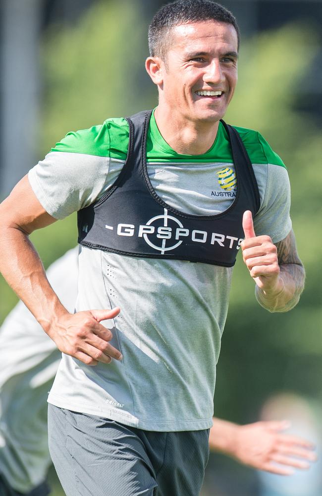 Tim Cahill are all smiles on day one.