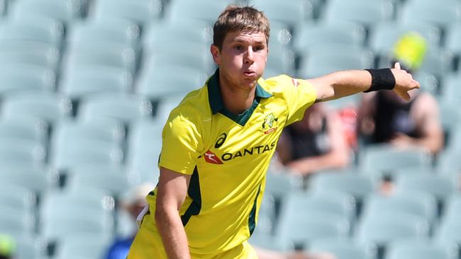 Adam Zampa in action against England at Adelaide Oval on Australia Day. He is targetting an international recall via the JLT Cup series. Picture: AAP Image/David Mariuz.