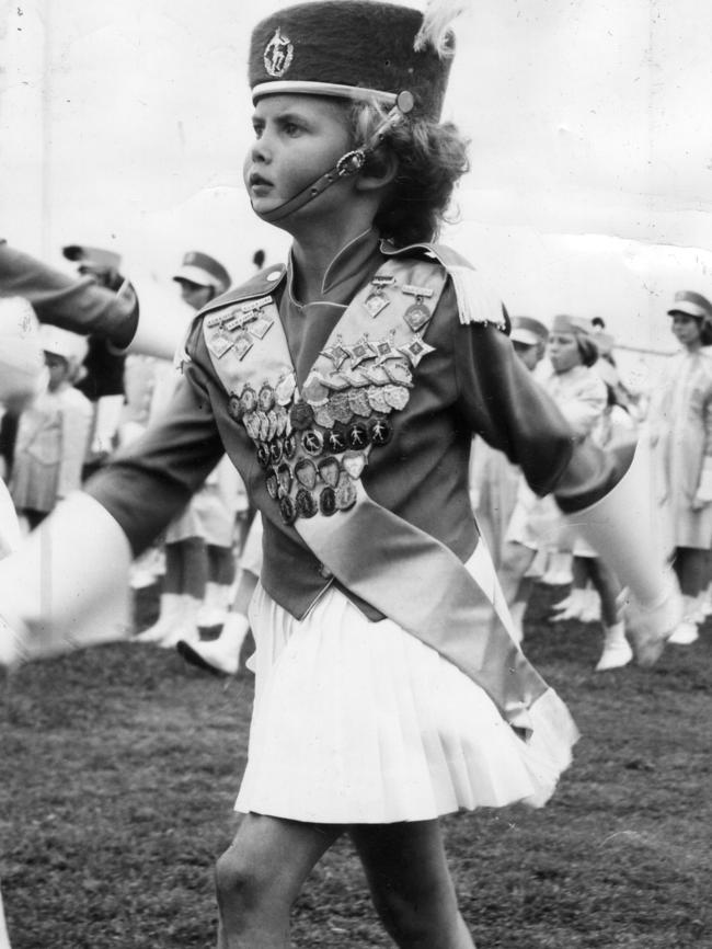 Rosslyn White, 10, of the Port Pirie Mardi Grass marching girls' team at the Royal Adelaide Show in 1964.