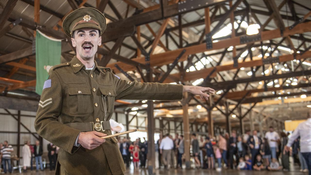 Spencer Smith relishes his chance at being the Spinner in a Two-up game on ANZAC Day in The Goods Shed. Tuesday, April 25, 2023. Picture: Nev Madsen.