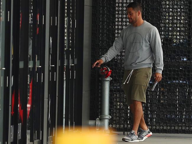 Jarryd Hayne at Gold Coast Titans headquarters on Tuesday. Picture: Getty Images