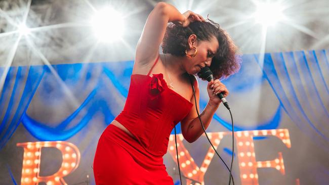 British artist Raye performs at Laneway Festival in Brisbane on Saturday, February 3, 2024. Picture: Bianca Holderness