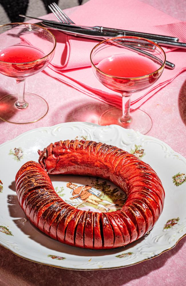 A frivolous pink and bubbly drink matches a sausage ring perfectly. Picture: Caitlin Isola/Pink Lady® Food Photographer of the Year