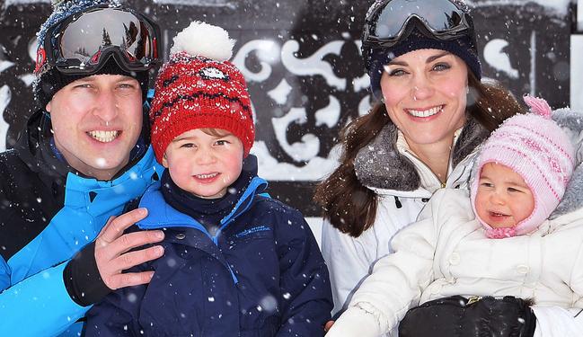 FRENCH ALPS, FRANCE - MARCH 3: (NEWS EDITORIAL USE ONLY. NO COMMERCIAL USE. NO MERCHANDISING) (Alternate crop of #514133584) Catherine, Duchess of Cambridge and Prince William, Duke of Cambridge, with their children, Princess Charlotte and Prince George, enjoy a short private skiing break on March 3, 2016 in the French Alps, France. (Photo by John Stillwell - WPA Pool/Getty Images) (TERMS OF RELEASE - News editorial use only - it being acknowledged that news editorial use includes newspapers, newspaper supplements, editorial websites, books, broadcast news media and magazines, but not (by way of example) calendars or posters.)