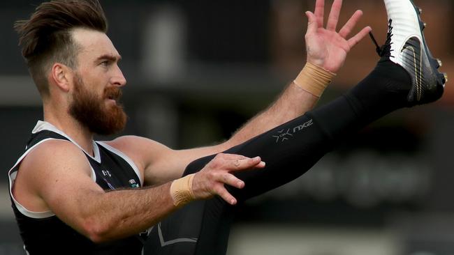 BACK IN ACTION: Port Adelaide’s Charlie Dixon will return from 10 months on the sidelines in the SANFL on Saturday. Picture: KELLY BARNES (AAP).