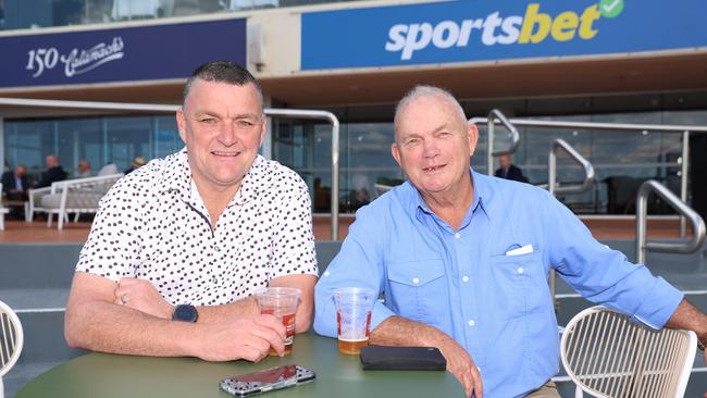 MELBOURNE, AUSTRALIA – OCTOBER 16 2024 Brad and Richard at the Caulfield Social race day at Caulfield racecourse on Wednesday 16th October, 2024 Picture: Brendan Beckett