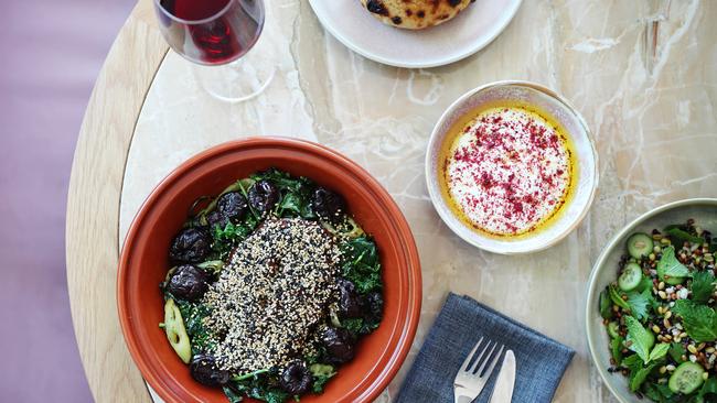 The sticky rich lamb tagine with smoked yoghurt and grain tabouli