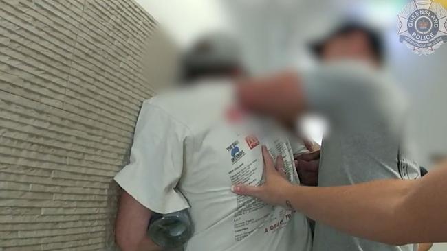 Bodycam footage of police arresting men accused of using the internet to meet a child to sexually abuse. Picture: Queensland Police Service