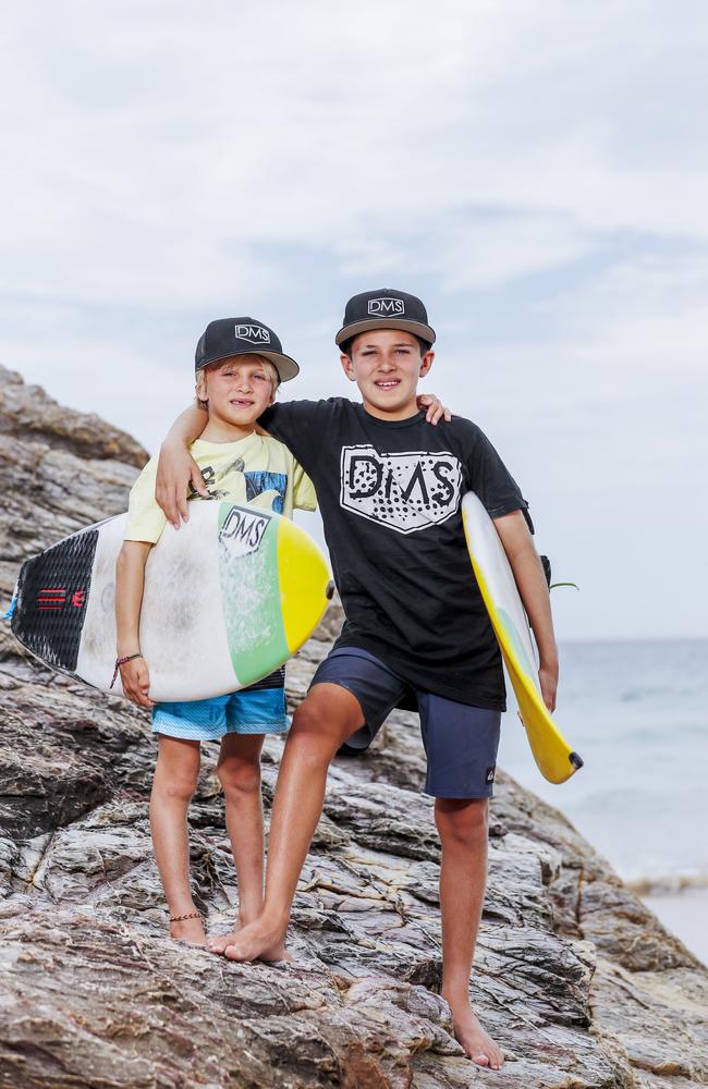 Brothers  Lucas Deffenti (7) and Max (13) will compete in the Woolworths Grom Comps this summer. Pic: Tim Marsden.