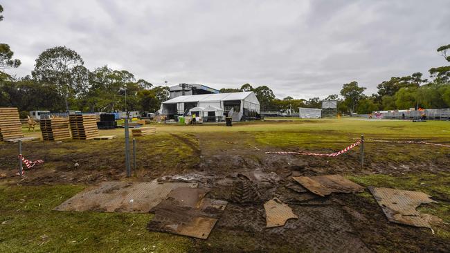 Clean-up and restoration work at King Rodney Park after the Harvest Rock festival. Picture: NCA NewsWire / Roy VanDerVegt