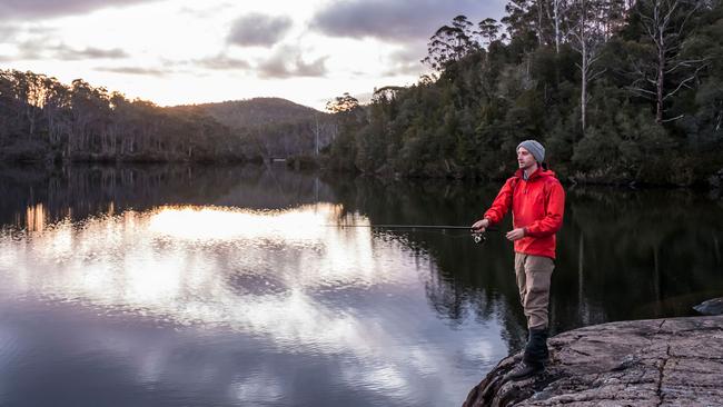 Walker and trout fisher Richard Webb trout fishing on Halls Island on Lake Malbena in the Walls of Jerusalem National Park. Picture: CHRIS CRERAR