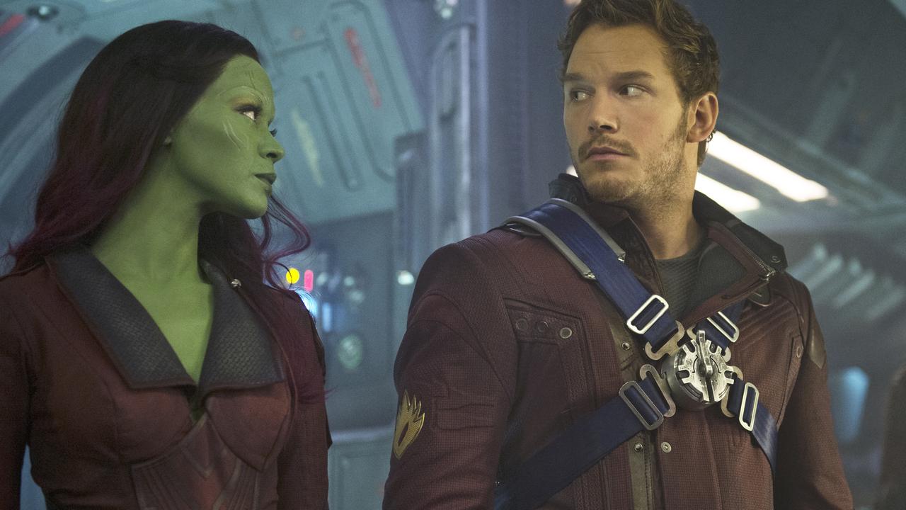 Gamora (Zoe Saldana) and Peter Quill/Star-Lord (Chris Pratt) in Guardians of the Galaxy.