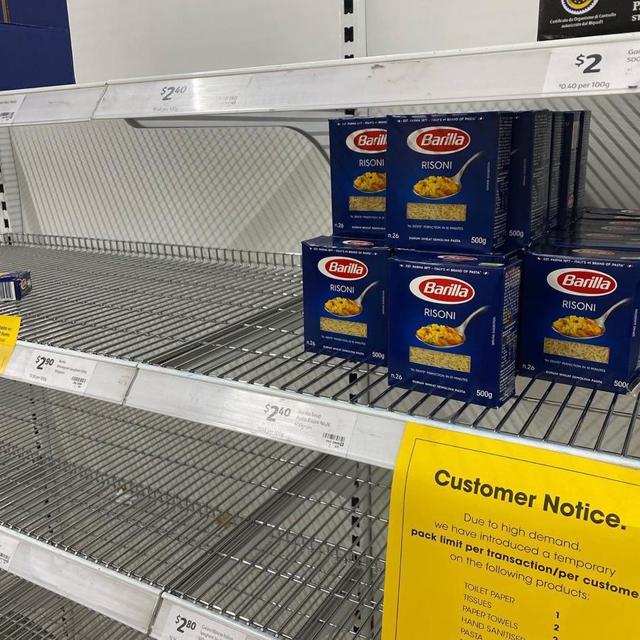 Comedian and radio presenter Hamish Blake noticed there is one type of dry pasta – risoni – that has been left abandoned among the panic buying. Picture: Instagram/ hamishblakeshotz