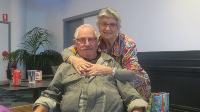 Brian and Dianne Matthews at the Port Panthers evacuation centre. Picture: Daniel Mills