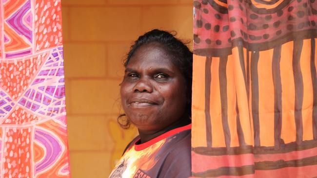 Local Artist Maria Yvonne attend the Ngaruwanajjiri Art Market in the Tiwi Islands Picture: Keri Megelus