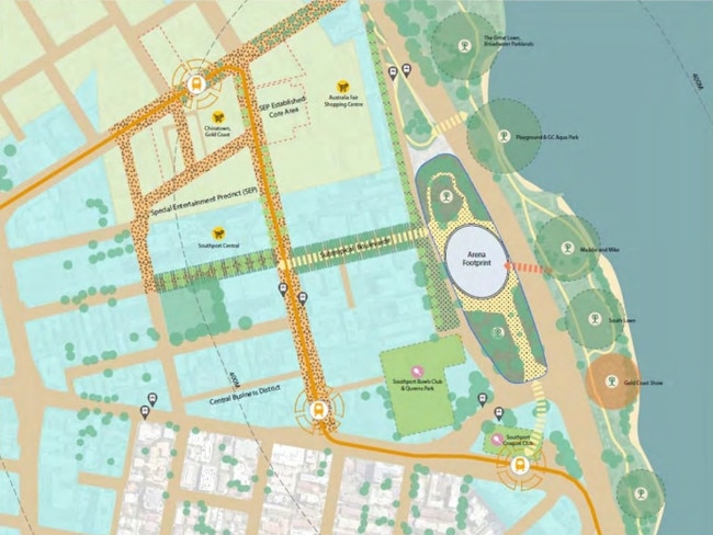 Image from a Gold Coast City Council report showing the “footprint” for the planned Gold Coast Arena at Carey Park.