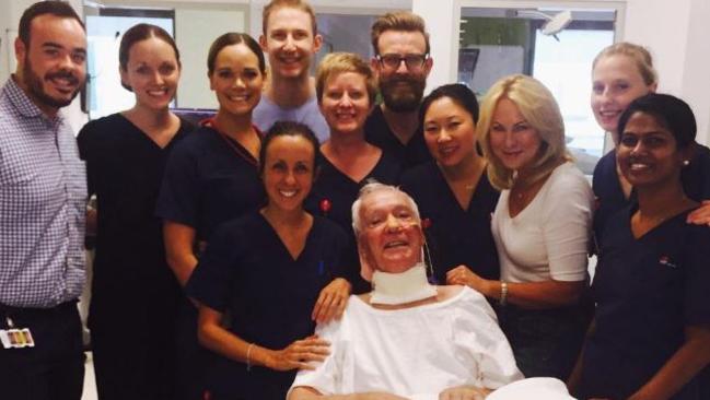 Kerri-Anne Kennerley and husband John with hospital staff before his return home to their extensively modified house. Picture: Instagram.