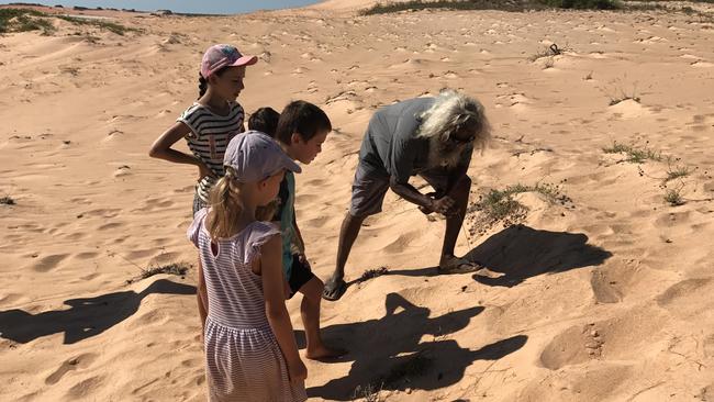 Olivia, 11, Riley, 9, and Abby Ayyuce, 7, on an Aboriginal tour at Cape Leveque, WA.