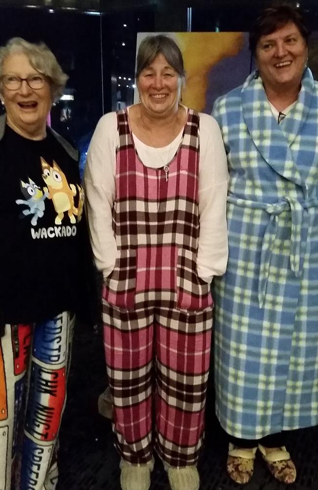 Soroptimist International Mackay members Sue Ryman, Stacey Robertson and Sue Plumb at the Big Girls Pyjama Party held at BCC Cinemas, Mount Pleasant. Picture: Contributed