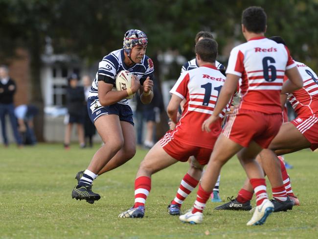 Xavier Va'a of St Mary's College as they host Palm Beach Currumbin SHS in Allan Langer Trophy schoolboys rugby league at St Mary's College oval, Wednesday, May 15, 2019.