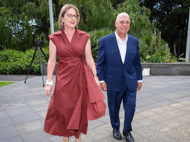 Victorian Treasurer Tim Pallas announces his resignation from politics alongside Premier Jacinta Allan. Picture: Mark Stewart