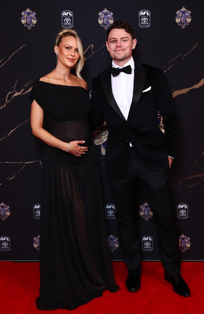 Jules Neale with husband Lachie, who won the Brownlow Medal last year. Picture: Chris Hyde/AFL Photos/via Getty Images