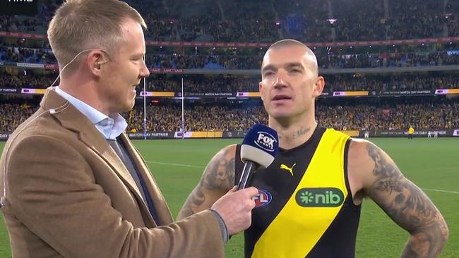 Dustin Martin speaks after game 300.