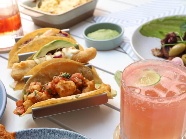 The Charleston‘s trio of tacos with a fresh cocktail. Picture: Jenifer Jagielski