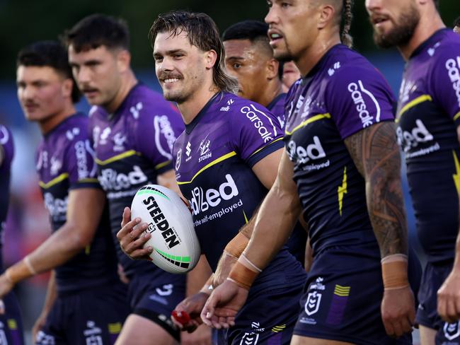 SYDNEY, AUSTRALIA - FEBRUARY 15: Ryan Papenhuyzen of the Storm looks on during the NRL Pre-season challenge match between Canterbury Bulldogs and Melbourne Storm at Belmore Sports Ground on February 15, 2024 in Sydney, Australia. (Photo by Brendon Thorne/Getty Images)