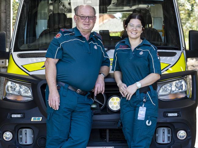 Sandgate Ambulance Station’s older member and advance care paramedic 2, Craig Claassen, and its youngest member and advance care paramedic 2, Rachel Morrow.