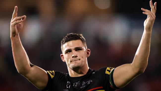 Nathan Cleary scored a hat-trick in the first half and finished with 21 points for the match. Picture: Getty Images