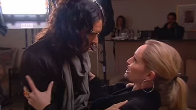 Fifi Box had an uncomfortable encounter with Russell Brand for Sunrise. Picture: Seven