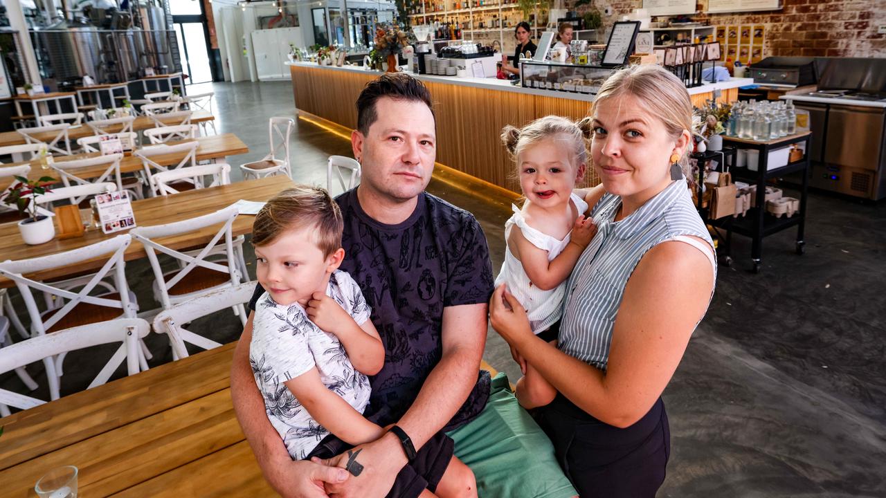 Little Banksia Tree owners Fabian and Halie Folghera with kids Jasper and Lilah. Picture: Russell Millard Photography