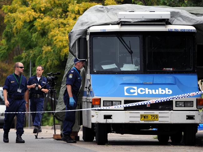 Armed thieves ambushed an armoured security van at the Chubb Security Services depot in Lane Cove.