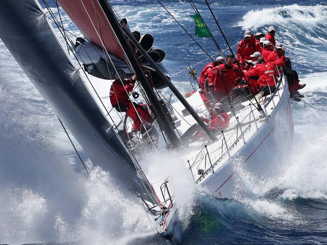 Wild Oats X1 during the Rolex Sydney Hobart Yacht Race day 1 in Sydney. Pic Brett Costello