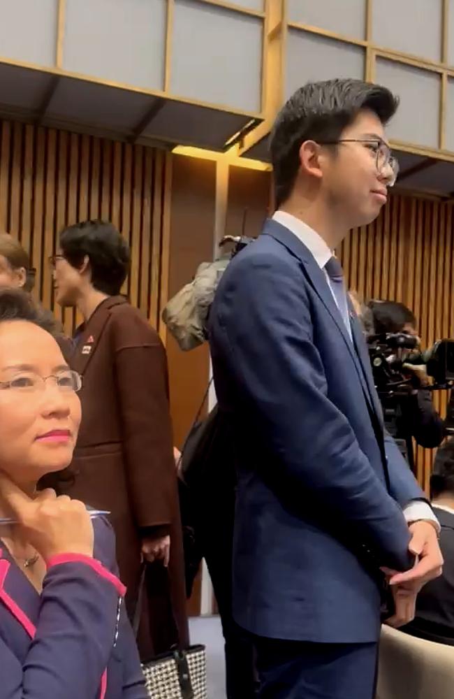 Australian journalist Cheng Lei was blocked from being seen during an event with Australian Prime Minister Anthony Albanese and China Premier Li Qianq. Picture: Supplied