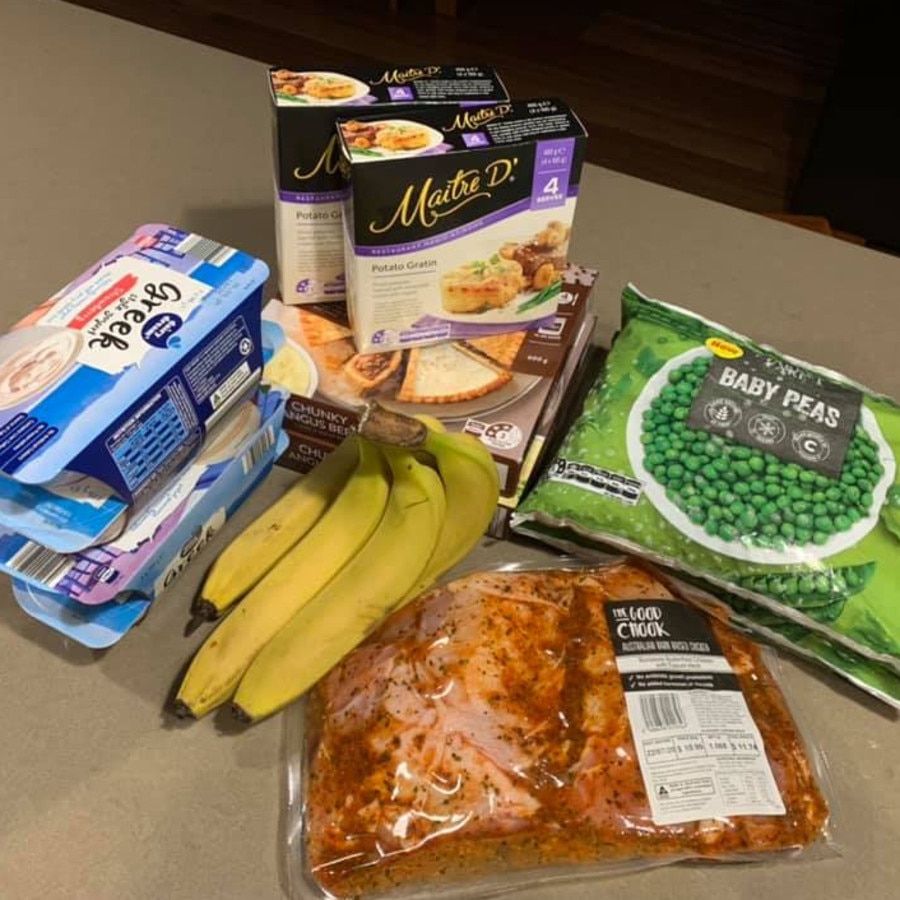 An Aldi shopper from Melbourne shared this photo of her 10 grocery items to Facebook, claiming that despite it being a small group of products, she was told to load it in a trolley to save more time. Picture: Facebook/AldiMums