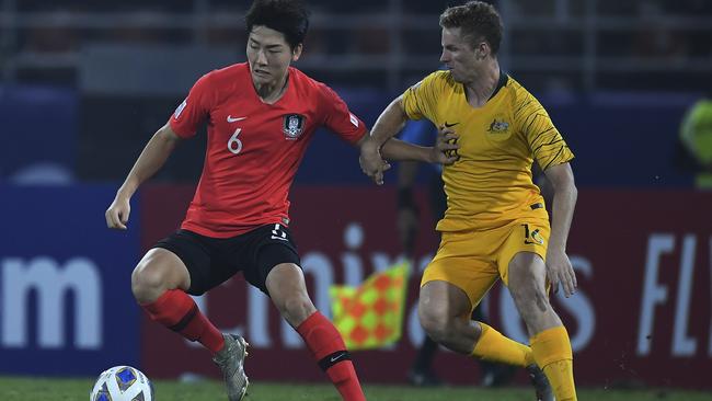 Kim Dong-hyeon proved a problem for the Olyroos all night.