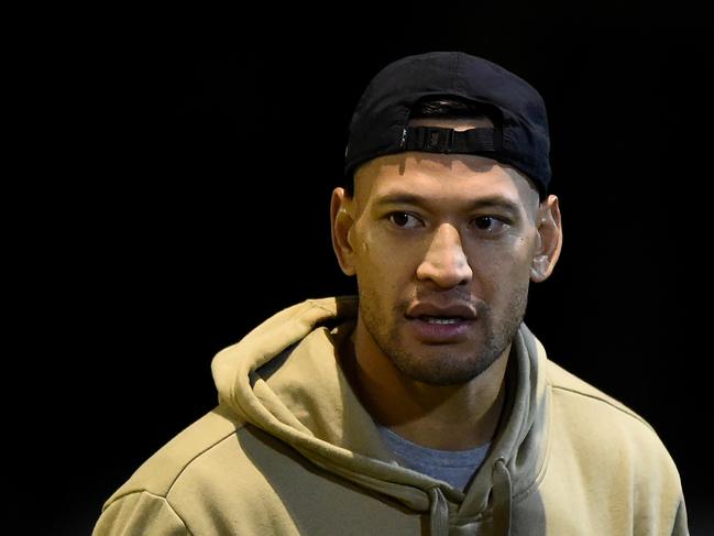 GOLD COAST, AUSTRALIA - MAY 29: Israel Folau watches on during the QTOP A Grade QRL match between the Burleigh Bears and the Southport Tigers at Pizzey Park on May 29, 2021 in Gold Coast, Australia. (Photo by Matt Roberts/Getty Images)