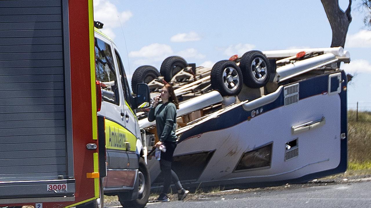 Scene of a caravan rollover on the New England Highway outside Stanthorpe. Picture: Nigel Hallett