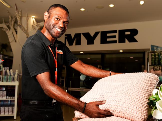 Myer Stocklands will re-open again after closing for 6 weeks due to Coronavirus restrictions. Team Member Michael Courtney is busy getting the store restocked and ready. Picture: Alix Sweeney