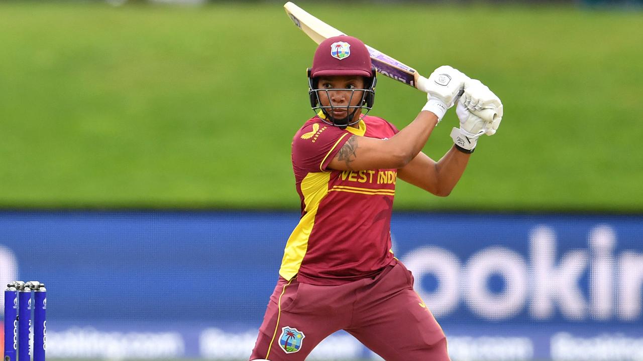 Chedean Nation bats during the women's World Cup match between England and West Indies at University Oval in Dunedin. Picture: AFP