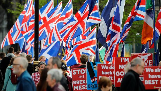 Brexit activists outside parliament. Picture: AFP.