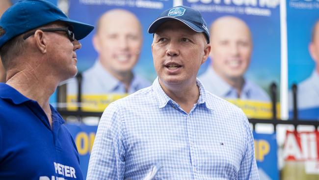 Peter Dutton at Pine Rivers State High School on election day. Picture: AAP