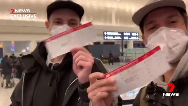 Australian traveller Rob Kellett is one of the evacuees onboard Qantas flight leaving Wuhan, bound for Christmas Island. Picture: Seven News. .