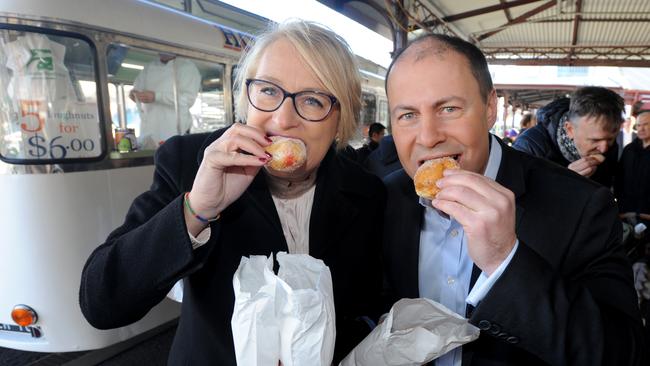 Lord Mayor Sally Capp, a proud “foodie”, with Federal Environment Minister Josh Frydenberg at the Queen Victoria Market.