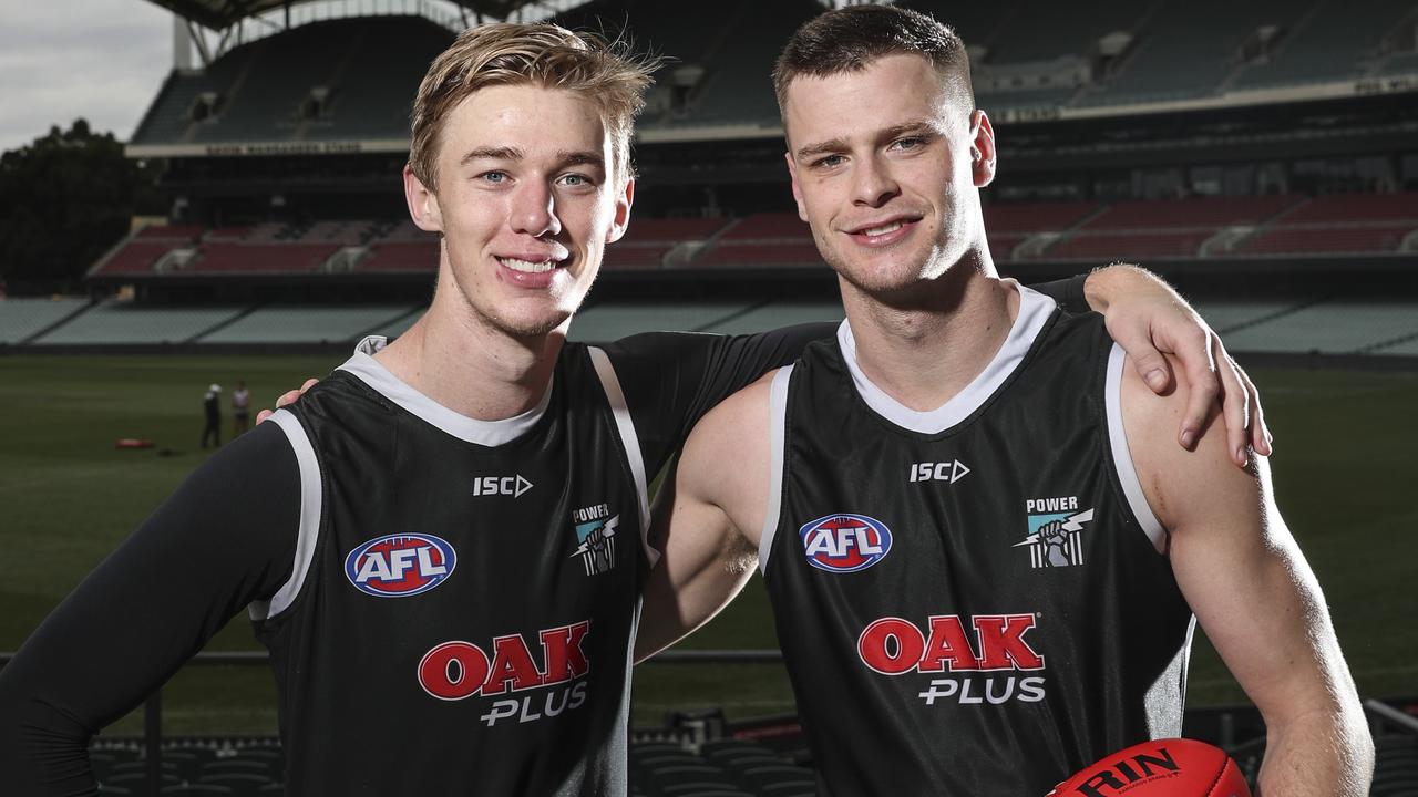 Re-signed Port Adelaide talls Todd Marshall and Peter Ladhams. Picture: Sarah Reed