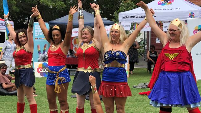 Wonder Women surprise the crowd at a past Lismore Women's Festival.