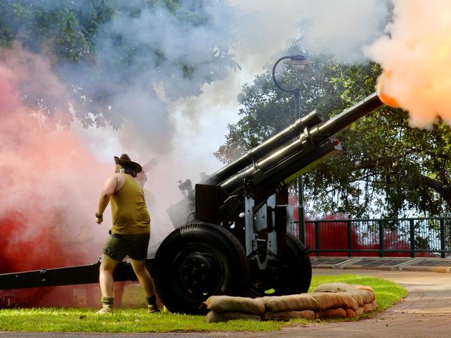 Depiction of 1942 events firing on enemy aircraft and protecting Darwin's border for the 75th Bombing of Darwin Memorial Service on the Esplanade.