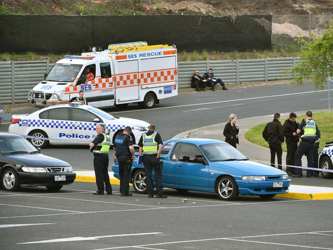 Emergency crews in Campbellfield on the day of the shooting.